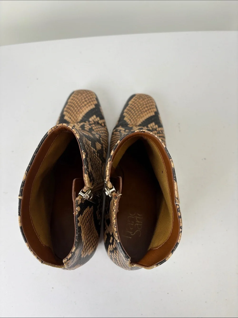 🫐 Franco Sarto Trudy Snake-Print Ankle Boots - Tan/Black vegan